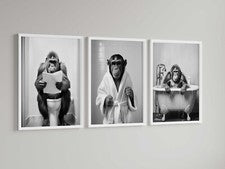 Mono con estampado de humor para baño en un inodoro, decoración del hogar, impresión divertida para baño