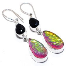 Pendiente de joyería de plata esterlina 925 con piedras preciosas de ónix...