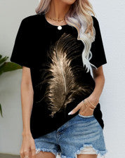 Blusa Camiseta Mujer Negro Marrón Pluma Gráfico Moda Manga Corta Sedoso Suave