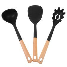 Utensilio de cocina antiadherente 3 piezas con mango de madera cocina duradera