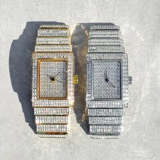 Reloj Hombre Baguette Helado Completo Diamante Simulado Lujo Hip Hop Metal Analógico
