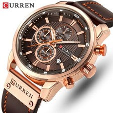 Reloj de cuarzo CURREN para hombre correa de cuero analógico impermeable negocios informal pulsera