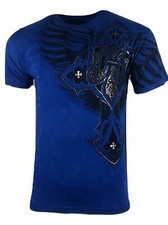 Camiseta Xtreme Couture Affliction Para Hombre LOCKDOWN Azul Tatuaje Motociclista S-5XL $40