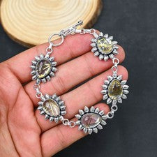 Pulsera de joyería de plata esterlina 925 hecha a mano de piedras preciosas...