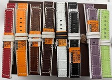Pulseras de reloj de cuero 20 mm estampado cocodrilo con ribete Diloy negro-marrón-blanco-colorido