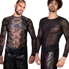 Para hombres Sexy Perspectiva Transpirable Prendas para el torso Mangas Largas Camisetas Informales Moda Camisetas