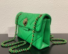 Kurt Geiger Mini Kensington 8" x 5" x 2.5" Verde Antiguo Latón Metal Cuero Nuevo