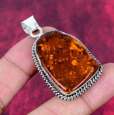 Joyería colgante bohemio de plata de ley 925 hecha a mano con piedras preciosas de ámbar báltico