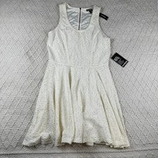 Mini Vestido Express Blanco Encaje Acampanado Sin Mangas Funda Trasera Cremallera Para Mujer M