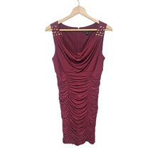 Vestido para mujer SL FASHIONS Y2K acanalado hasta la rodilla talla 12 borgoña pedrería glamour