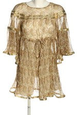 TWINSET Vestido Blusa Seda Mujer Marrón Blanco Abstracto Vintage T. 34
