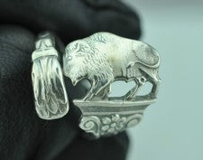 Delicado anillo de cuchara ajustable de bisonte americano pequeño de plata de ley 925