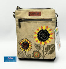 BOLSO BANDOLERA GIRASOL JARDÍN LONA DOBLE BOLSILLO RFID CHALA