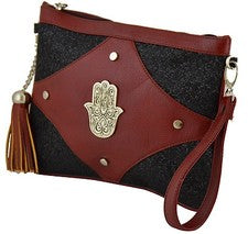 Bolso sin asas de cuero sintético marroquí Hamsa bolso de cosméticos muñeca borgoña
