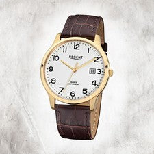 Regent Reloj De Pulsera De Cuero Para Hombre F-1026 Cuarzo Marrón