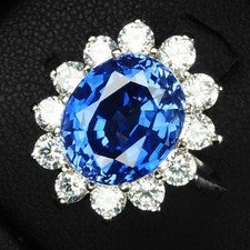 Preciosos anillos florales hechos a mano de plata de ley 925 de 5,85 quilates con zafiro azul real