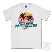 CAMISETA ROSEMARKIE HIGHLAND - Retro Estilo Miami Divertida Parodia de Verano Reino Unido