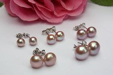 Violett 6 mm-10 mm Süßwasser Perle Schmuck Ohrringe Ohrstecker 925 Silber mnkj