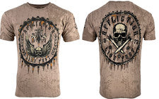 Camiseta para hombre Affliction a prueba de herrumbre alas calavera motociclista arena S-5XL