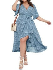 SCOMCHIC Mujer Talla Grande Verano Bohemio Floral Estampado Envoltura Cuello en V Playa