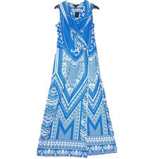 Maxi Vestido Ashley Stewart Para Mujer 12 Azul Geométrico Imitación Envoltura Cuello en V Playa Nuevo con Etiquetas