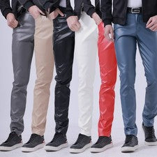 Pantalones largos finos de cuero de barra de moda ajustados elásticos para hombre