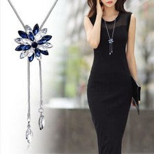 Mujeres Cristal Colgante Borla Larga Dije Flor Perla Suéter Collar Joyería