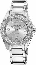 NUEVO Reloj Akribos XXIV AK514WT Mujer Cuarzo Cristal Bisel Cerámica Blanca 33FT