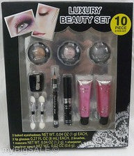 KIT DE OJOS 10 PIEZAS Maquillaje Belleza Set Sombra de Ojos Brillo de Labios Rímel Pinceles Delineador de Ojos
