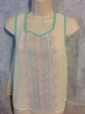 Nueva Camiseta sin Mangas Para Mujer Jr Azul Pimienta Primavera Transparente Estilo Boutique Talla 10