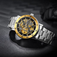 Reloj automático plata relojes para hombres automático mecánico reloj de pulsera acero relojes
