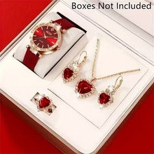Conjunto de joyería de moda 5 piezas para mujer informal reloj de cuarzo pendientes collar y anillo