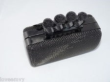 Nuevo con etiquetas Bolso clutch con anillos de nudillos Noche Fiesta Nupcial Baile de graduación Níquel Oscuro