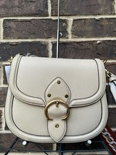 NUEVO CON ETIQUETAS $550 COACH Beat Saddle Bag C/b Marfil Cuero Curtido C3738 2 correas