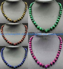 Natural 6/8/10/12mm Multicolor Ojo de Tigre Piedra Preciosa Redonda Cuentas Collar 16-36"