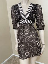 Mujer Marrón Poliéster Informal Transparente Cinturón Cadenas Estampado Talla M Vestido Túnica