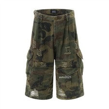 Pantalones Cortos Estilo Punk Para Hombres Medio Agujero Roto Pantalones Rectos Sueltos Pierna Ancha Bolsillos Talla