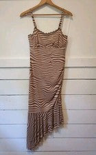 Vestido Wild Fable para mujer pequeño sin mangas de malla marrón claro cebra acanalado ceñido al cuerpo