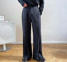 Para hombres Otoño Moda Informal Volantes Sueltos Negro Traje Pantalones Juveniles Fiesta Pantalones