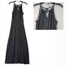 Maxi Vestido Tacera Para Mujer Negro Lunares Cuello Cerradura Sin Mangas Talla Pequeña Nuevo con Etiquetas