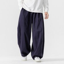 Pantalones Harén Para Hombre Pantalones Largos Informales Retro Primavera Otoño Pierna Ancha De Colección Hombre