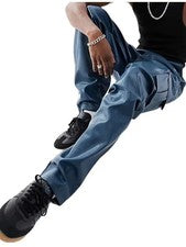 Pantalón estilo pantalón cargo azul marino de cuero suave oveja real para hombre