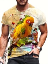 Camiseta Amarilla Águila Americana Casual Manga Corta Gráfica Colorida Camiseta