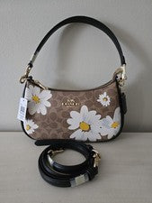 Bolso de hombro COACH Teri para mujer firma lona y cuero estampado floral CZ586 NUEVO CON ETIQUETAS