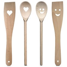 Juego de 2 cucharas de cocina de madera con grabado | Utensilios de cocina de madera de haya de 30 cm