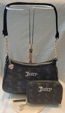 Juicy Couture Forever Bolso de Hombro y Cartera Conjunto Marrón Mono Cristal Corazón Tiradores
