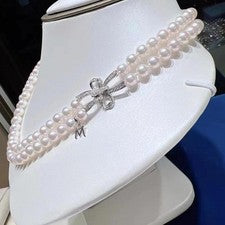 Clásico Natural Doble Hilo AAAA 7-8mm 20"" Redondo Mar del Sur Collar de Perlas Blancas