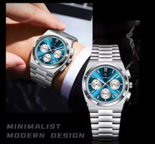 Relojes de cuarzo relojes de pulsera relojes para hombres plata azul fecha acero relojes de lujo batería