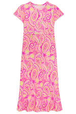 Vestido para mujer - Vestido estampado cachemira rosa amarillo - Maxi vestido - Pequeño - Algodón