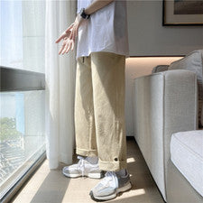Pantalones al tobillo informales para hombre pierna ancha cintura elástica pantalones rectos hip hop moda